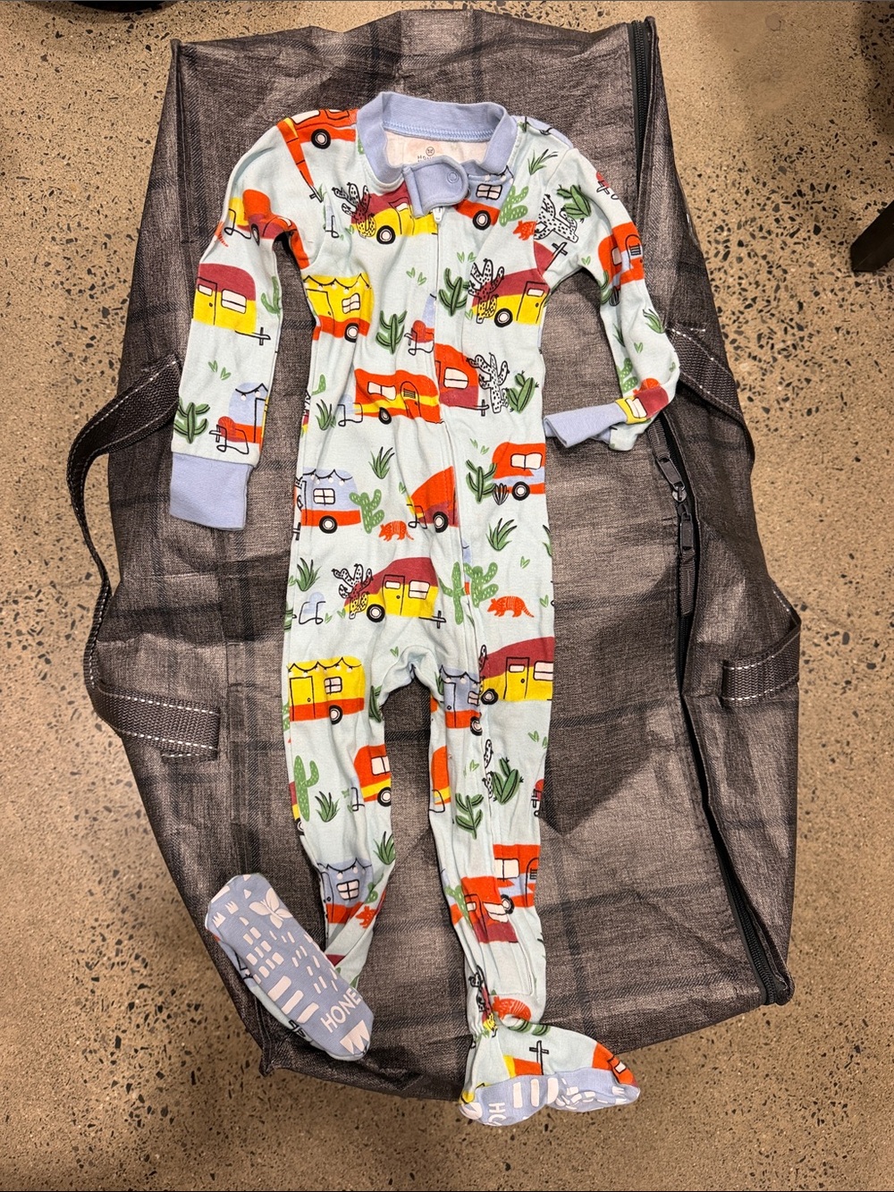 Baby Footed One-Piece Pajama in Light Blue with Camper Print